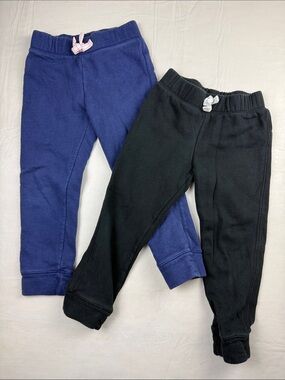 Cat & Jack Kids' Two-Pack Joggers Blue Black Elastic Waist Bow Detail Size 4T